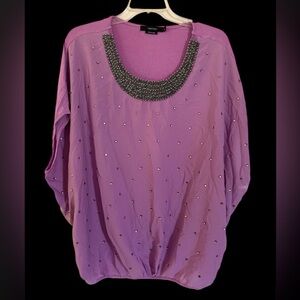 Vertigo Lavender Rhinestone Beaded Embellished Dolman Sleeve Blouse $144 new
